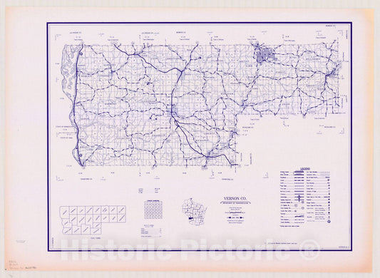 Map : Vernon County, Wisconsin 1984, [Wisconsin county transportation maps] , Antique Vintage Reproduction