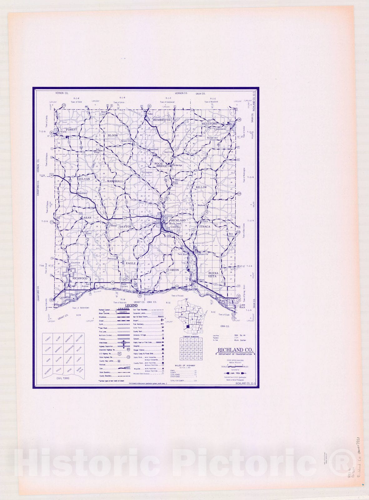 Map : Richland County, Wisconsin 1984, [Wisconsin county transportation maps] , Antique Vintage Reproduction