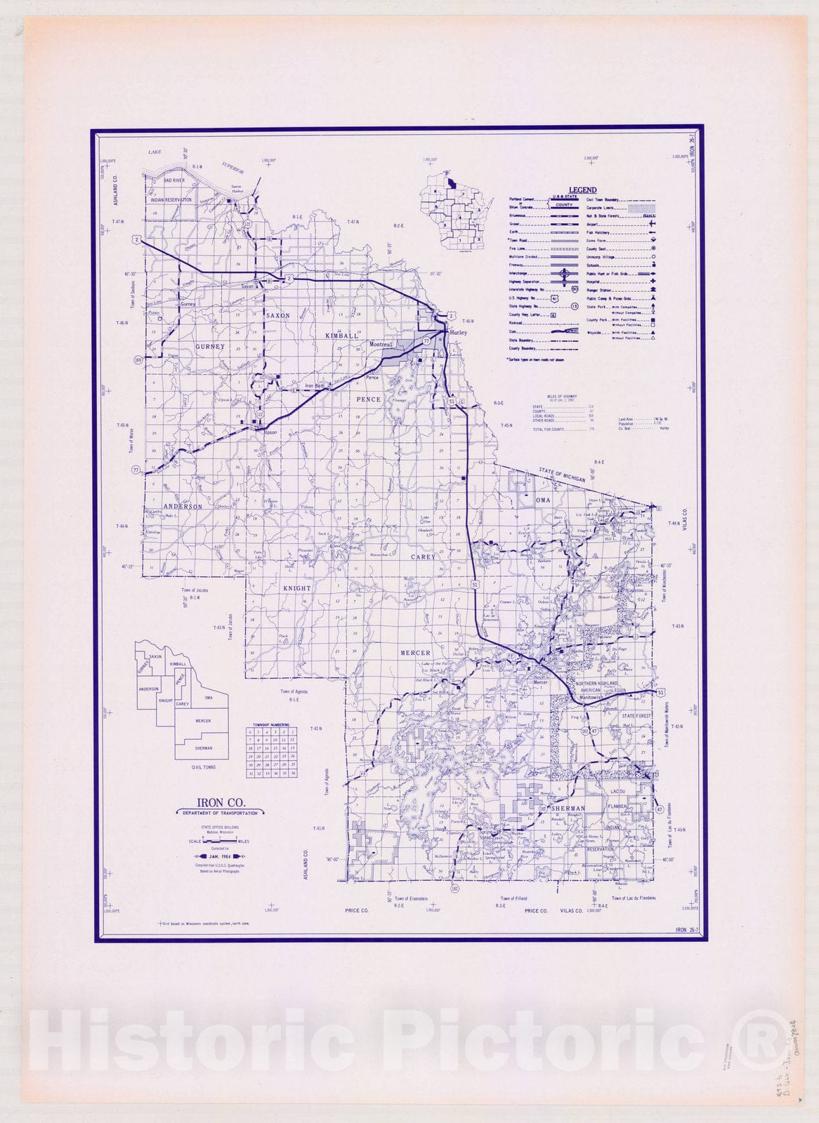 Map : Iron County, Wisconsin 1984 2, [Wisconsin county transportation maps] , Antique Vintage Reproduction