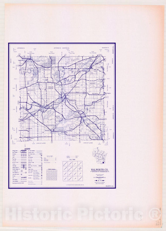 Map : Walworth County, Wisconsin 1984, [Wisconsin county transportation maps] , Antique Vintage Reproduction