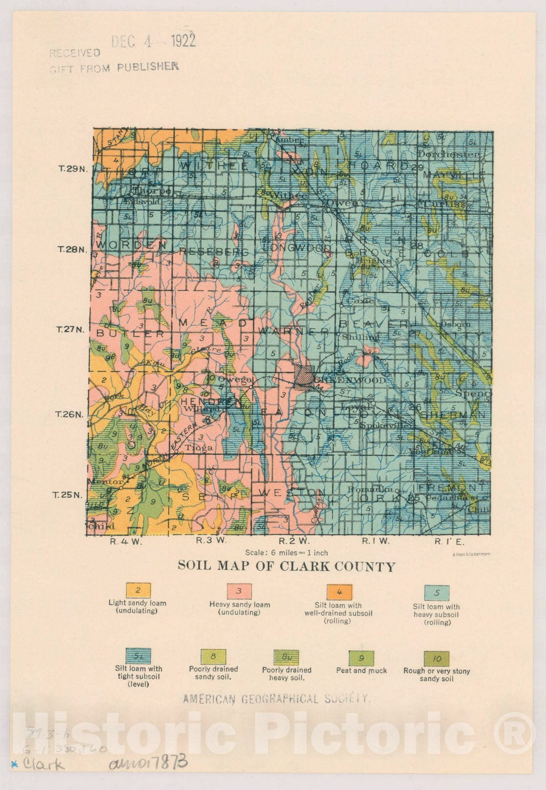 Map : Clark County, Wisconsin 1922, Soil map of Wisconsin , Antique Vintage Reproduction