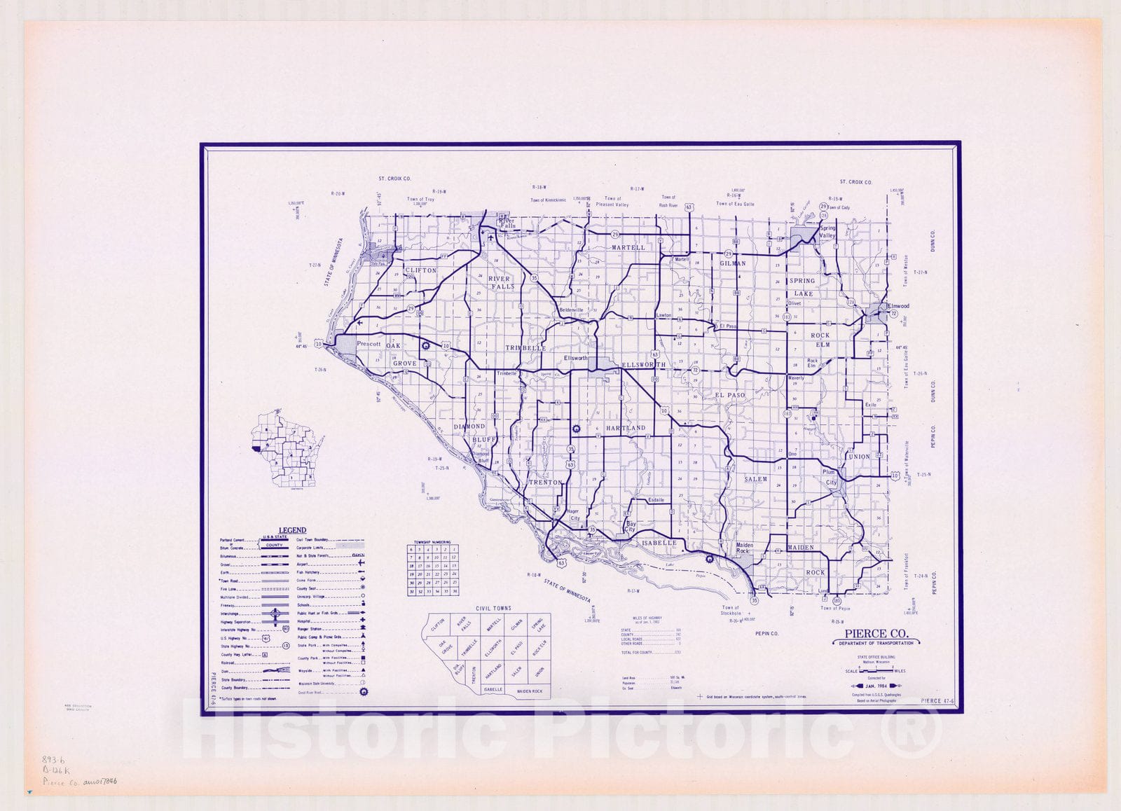 Map : Pierce County, Wisconsin 1984, [Wisconsin county transportation maps] , Antique Vintage Reproduction