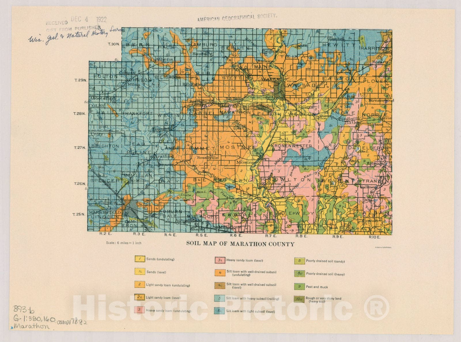 Map : Marathon County, Wisconsin 1922, Soil map of Wisconsin , Antique Vintage Reproduction