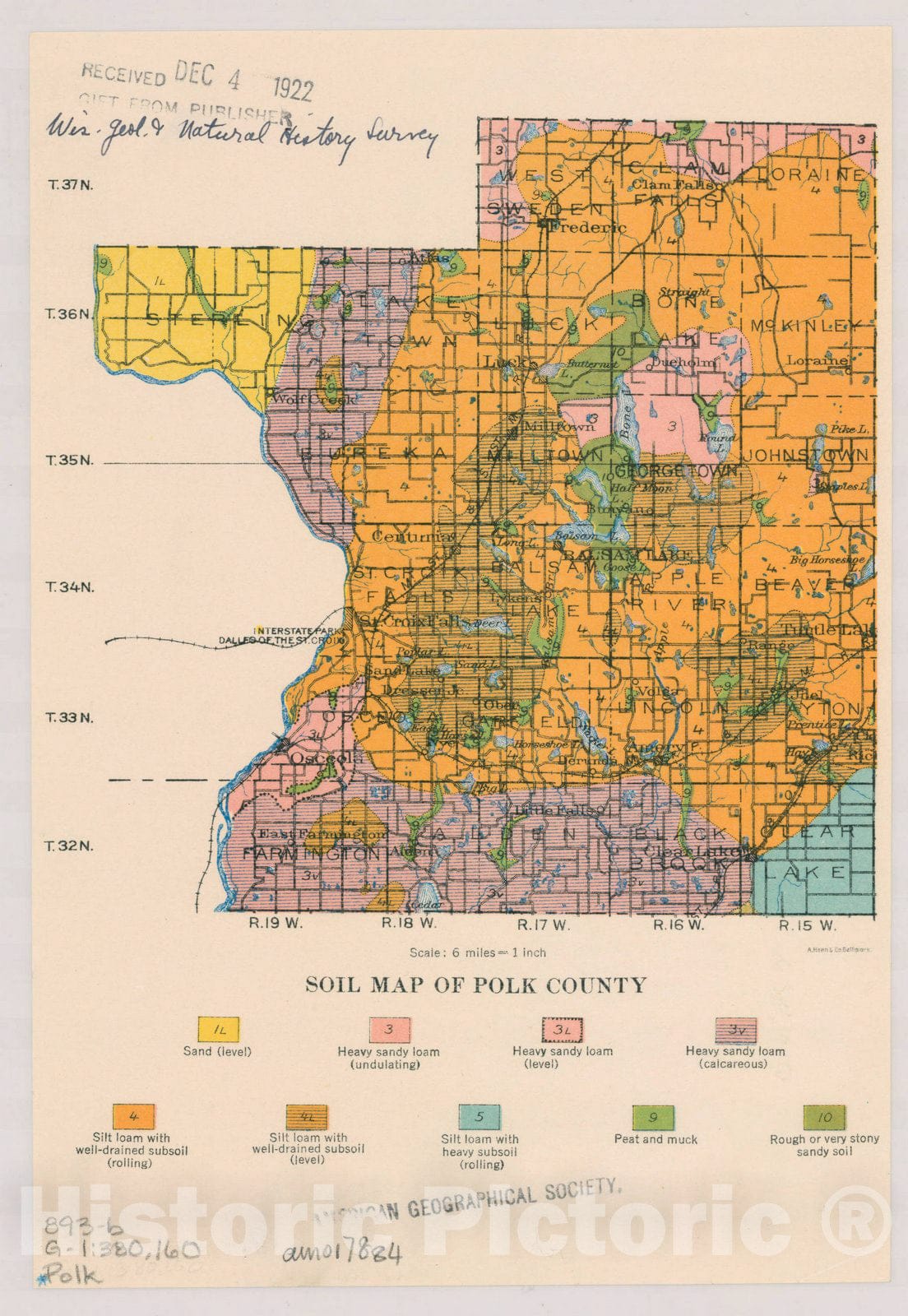 Map : Polk County, Wisconsin 1922, Soil map of Wisconsin , Antique Vintage Reproduction