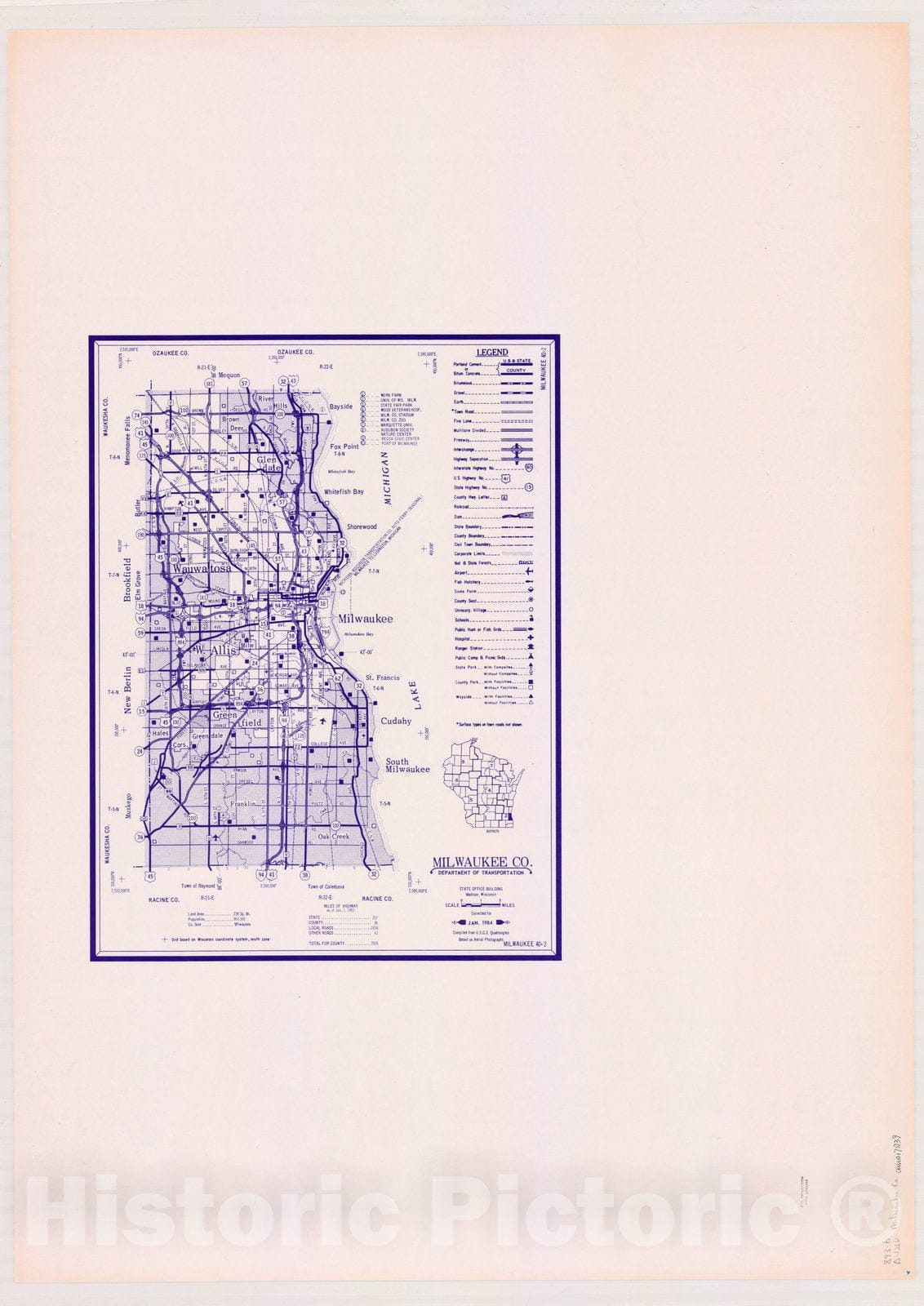 Map : Milwaukee County, Wisconsin 1984, [Wisconsin county transportation maps] , Antique Vintage Reproduction