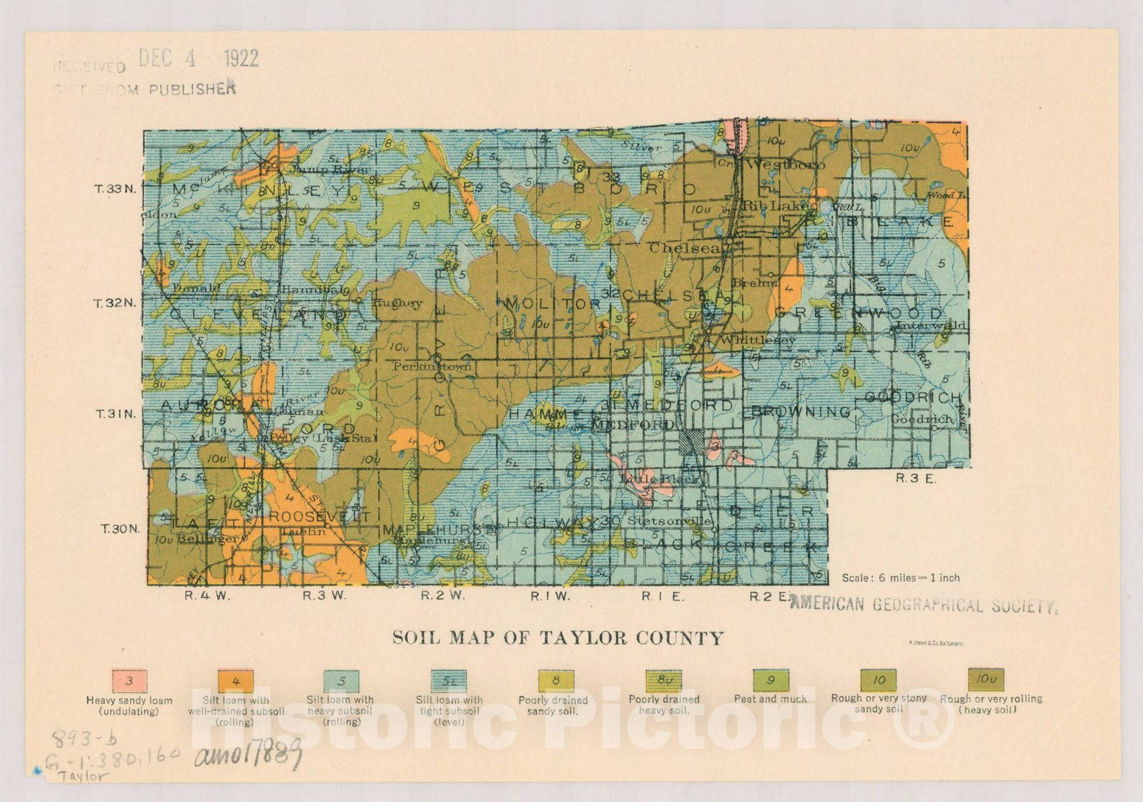 Map : Taylor County, Wisconsin 1922, Soil map of Wisconsin , Antique Vintage Reproduction