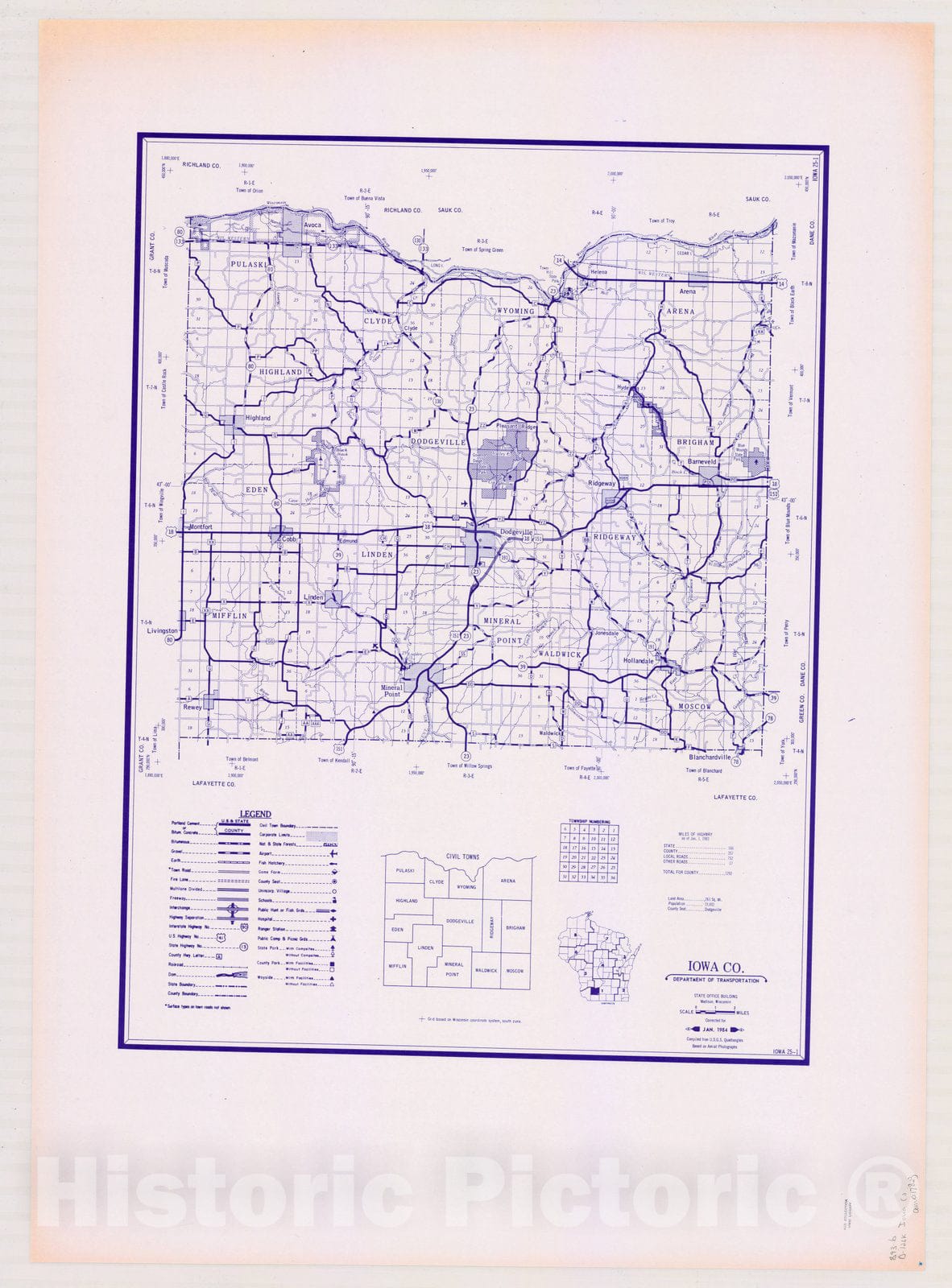 Map : Iowa County, Wisconsin 1984 2, [Wisconsin county transportation maps] , Antique Vintage Reproduction