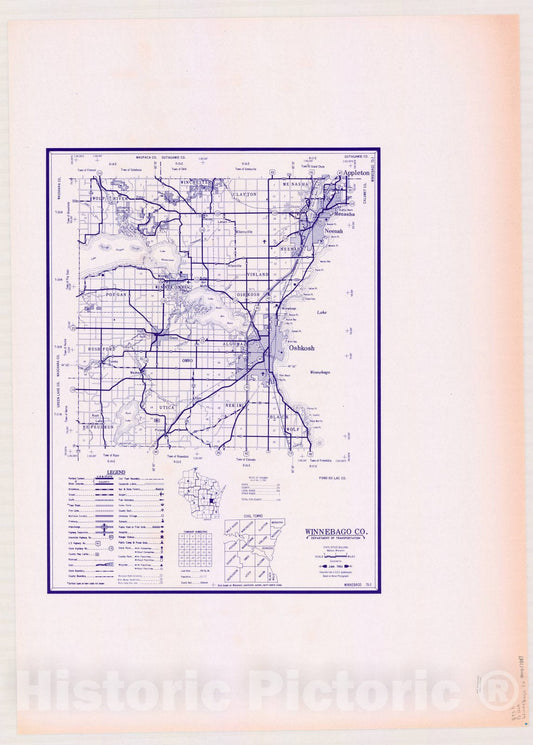 Map : Winnebago County, Wisconsin 1984, [Wisconsin county transportation maps] , Antique Vintage Reproduction