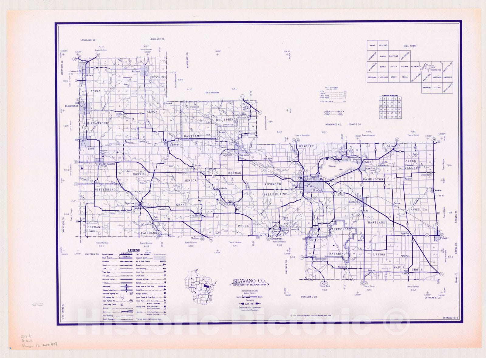 Map : Shawano County, Wisconsin 1984, [Wisconsin county transportation maps] , Antique Vintage Reproduction
