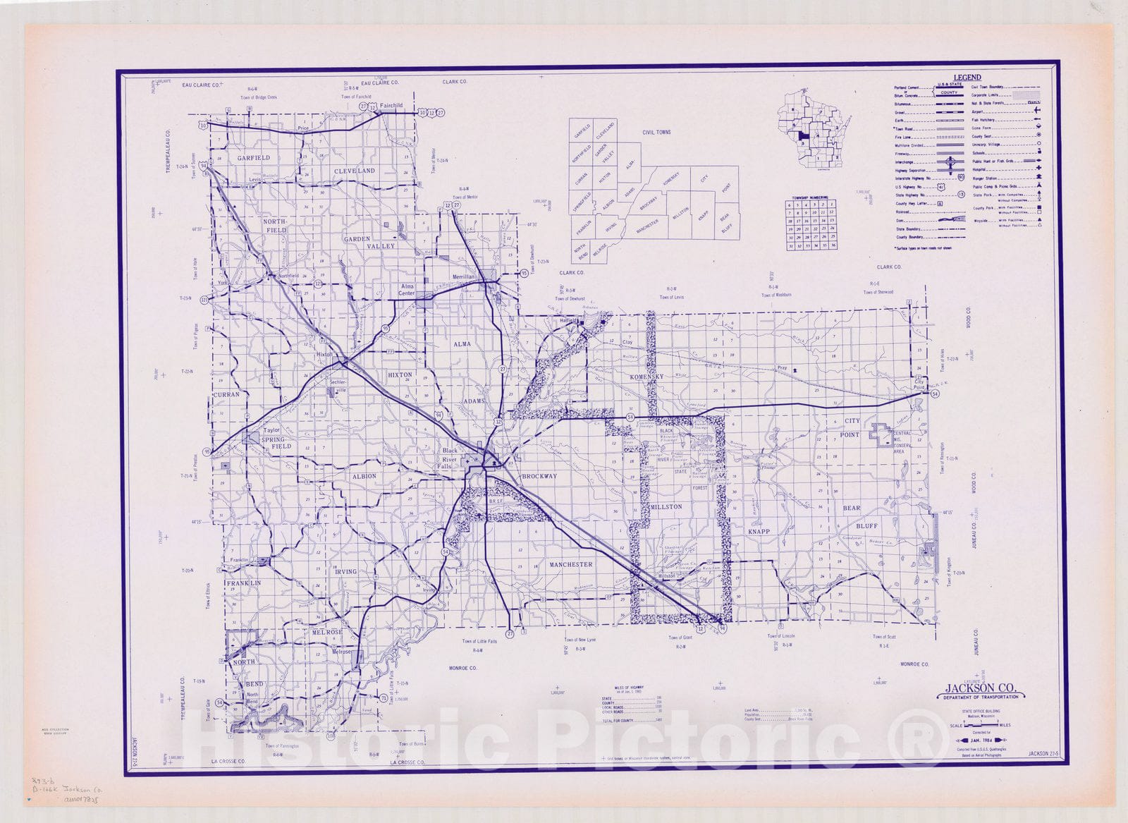 Map : Jackson County, Wisconsin 1984 1, [Wisconsin county transportation maps] , Antique Vintage Reproduction