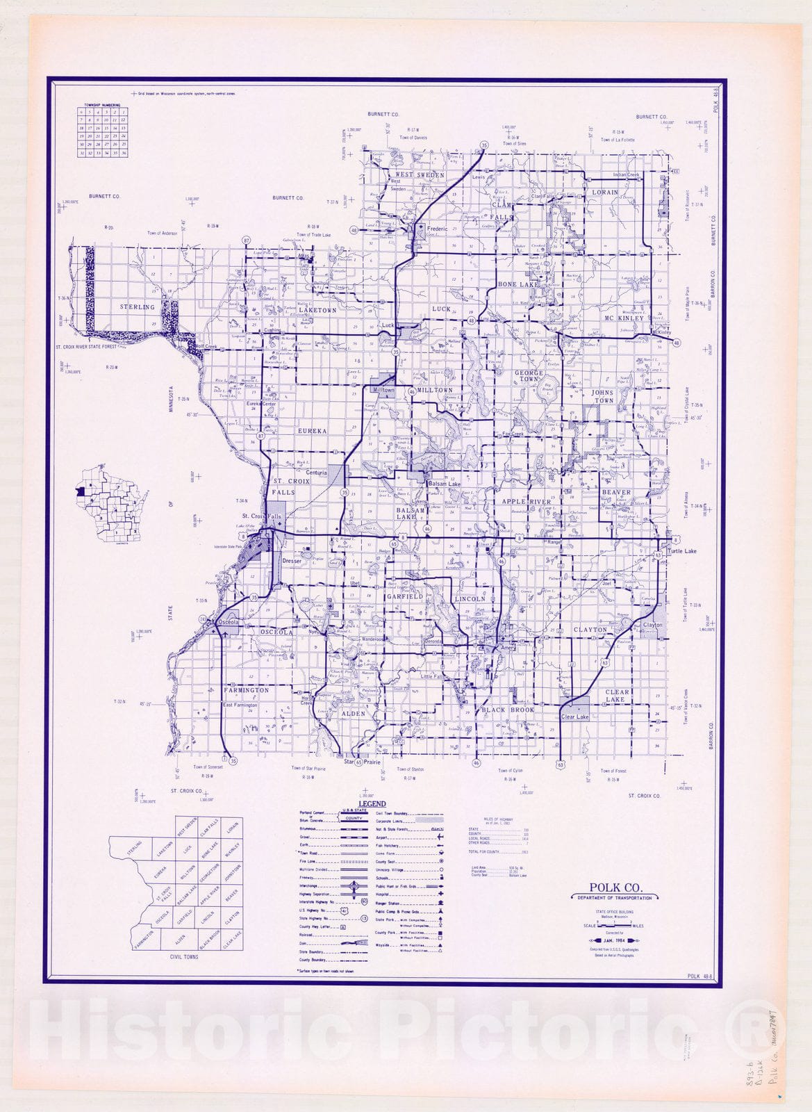 Map : Polk County, Wisconsin 1984, [Wisconsin county transportation maps] , Antique Vintage Reproduction