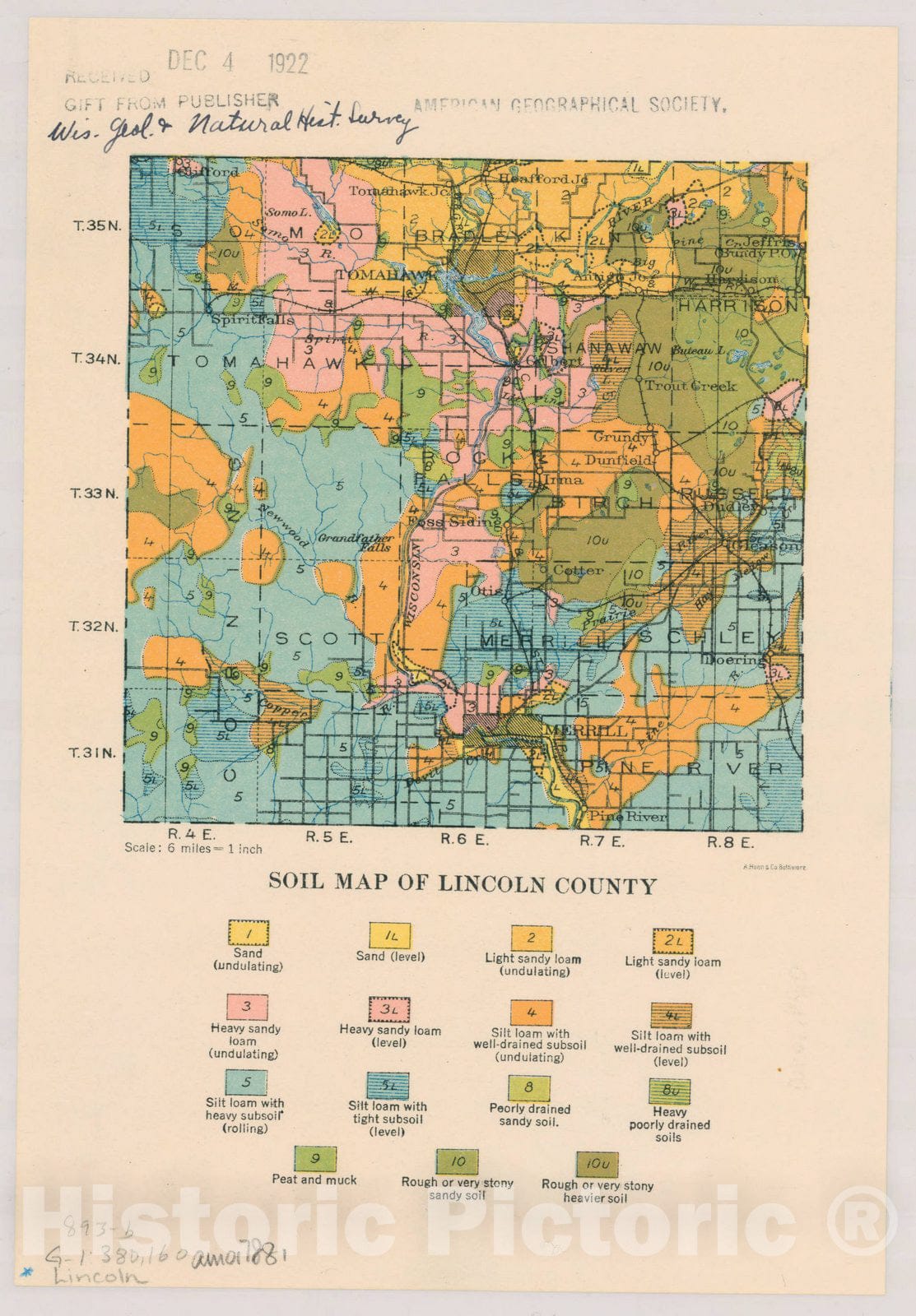 Map : Lincoln, Wisconsin 1922, Soil map of Wisconsin , Antique Vintage Reproduction