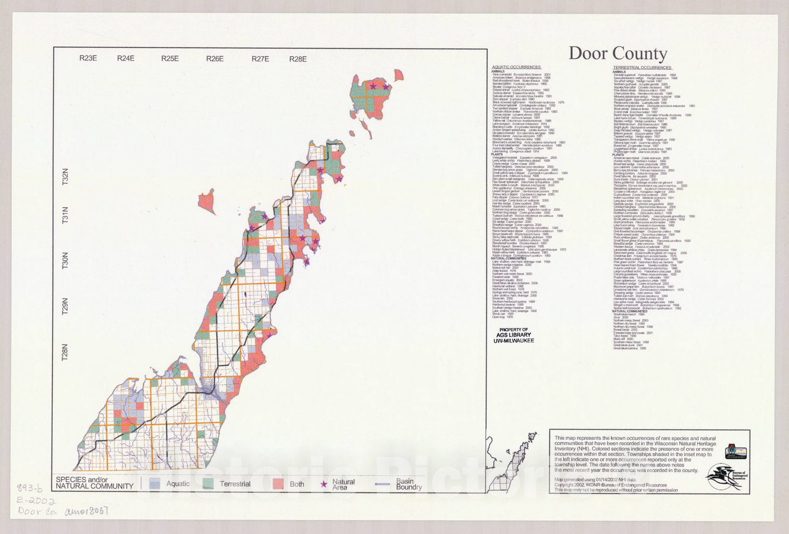 Map : Door County, Wisconsin 2002, Natural Heritage Inventory Wisconsin , Antique Vintage Reproduction