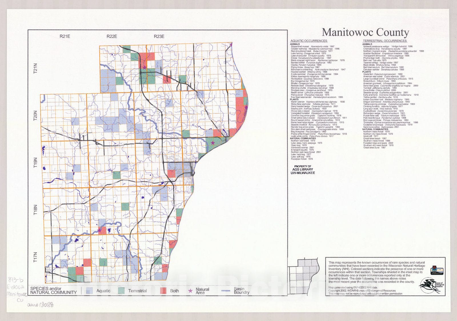 Map : Manitowoc County, Wisconsin 2002, Natural Heritage Inventory Wisconsin , Antique Vintage Reproduction