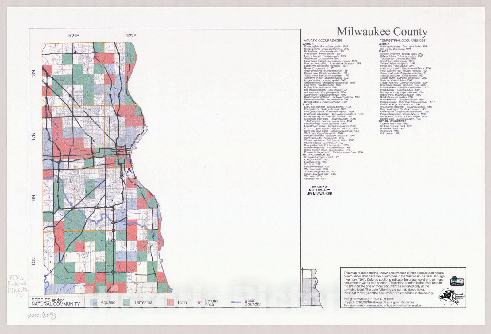 Map : Milwaukee County, Wisconsin 2002, Natural Heritage Inventory Wisconsin , Antique Vintage Reproduction