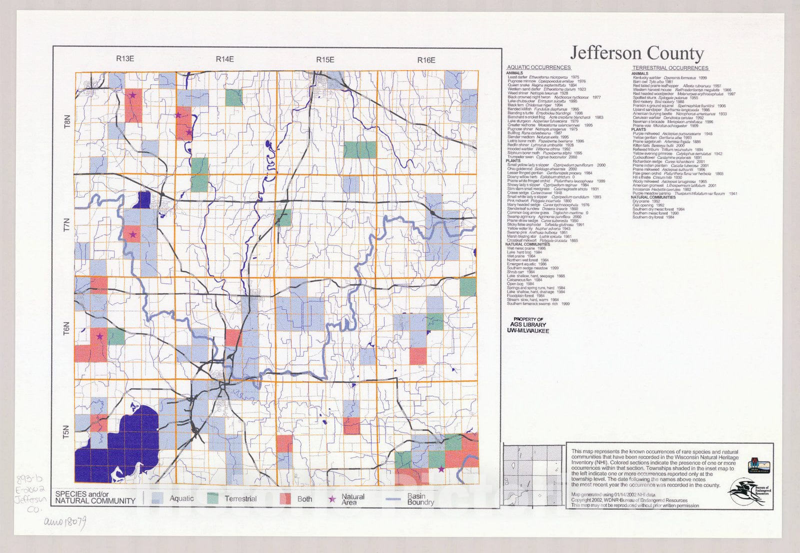 Map : Jefferson County, Wisconsin 2002, Natural Heritage Inventory Wisconsin , Antique Vintage Reproduction