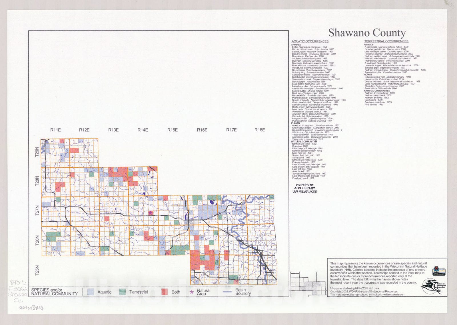 Map : Shawano County, Wisconsin 2002, Natural Heritage Inventory Wisconsin , Antique Vintage Reproduction