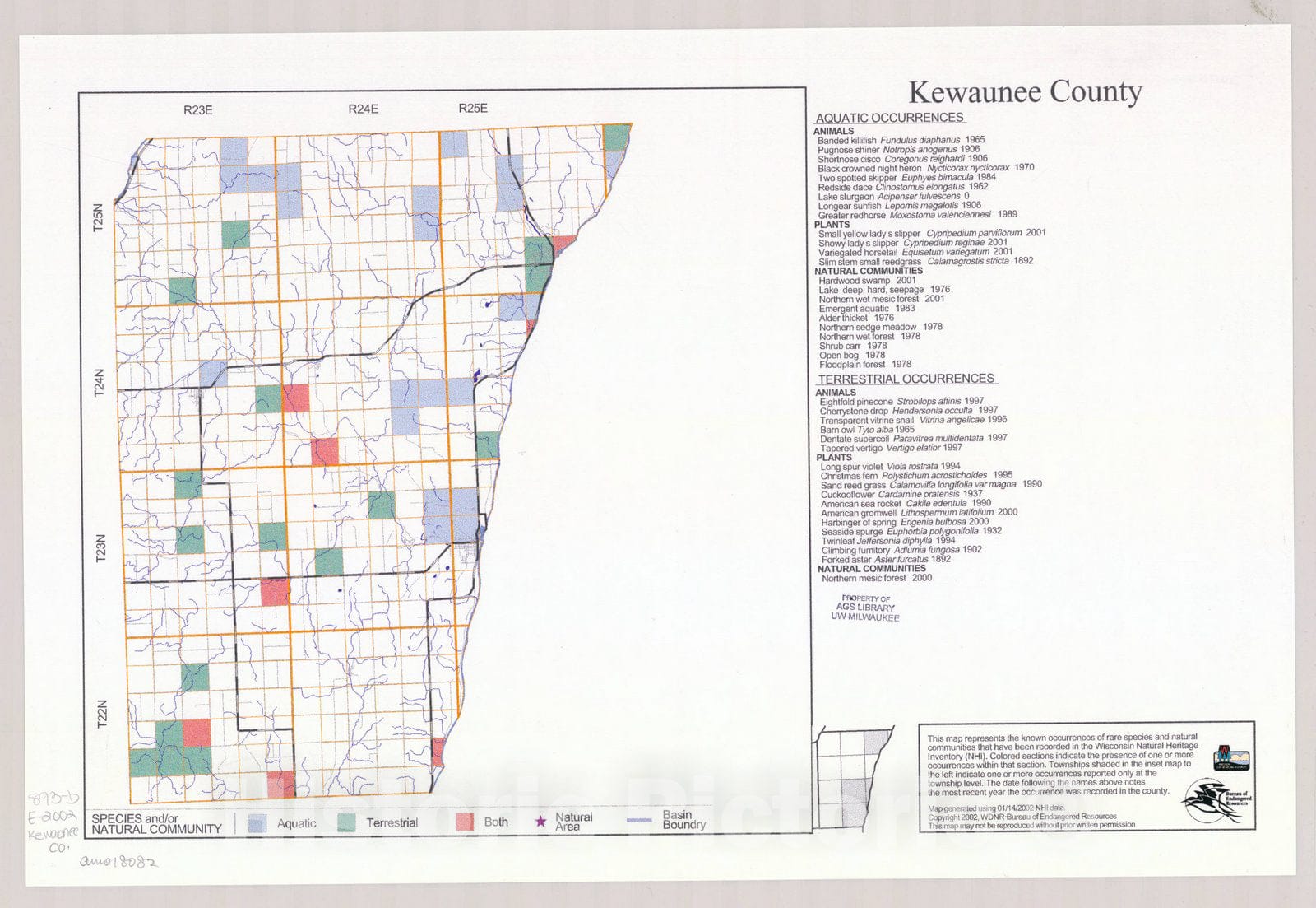 Map : Kewaunee County, Wisconsin 2002, Natural Heritage Inventory Wisconsin , Antique Vintage Reproduction