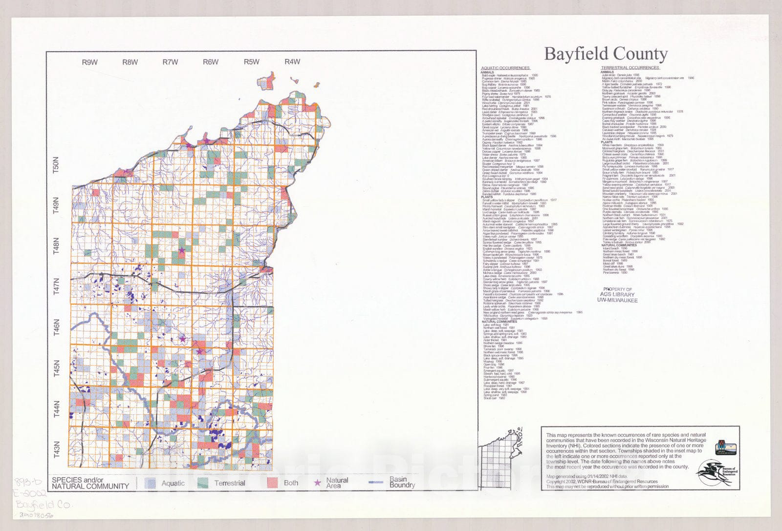 Map : Bayfield County, Wisconsin 2002, Natural Heritage Inventory Wisconsin , Antique Vintage Reproduction
