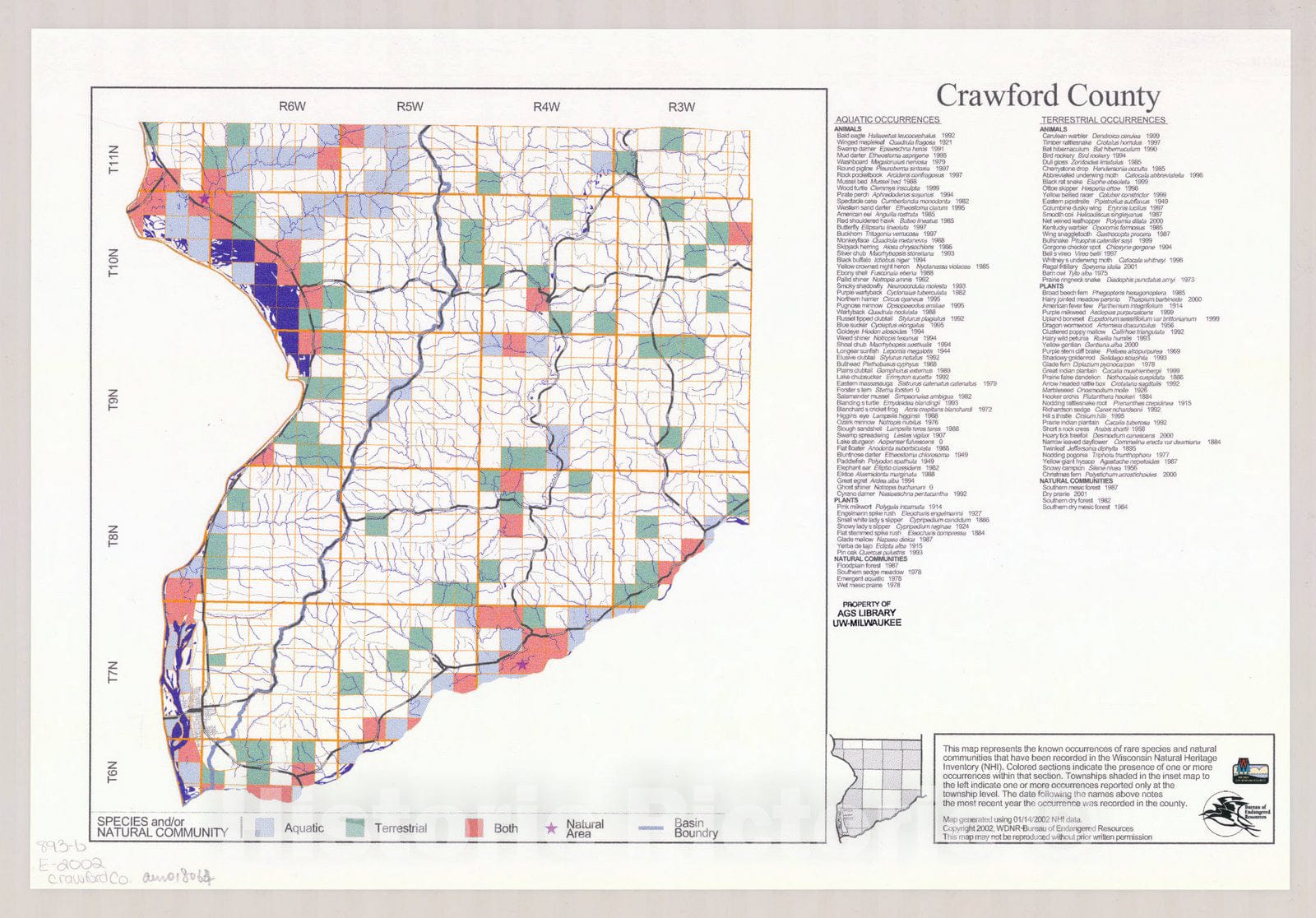 Map : Crawford County, Wisconsin 2002, Natural Heritage Inventory Wisconsin , Antique Vintage Reproduction