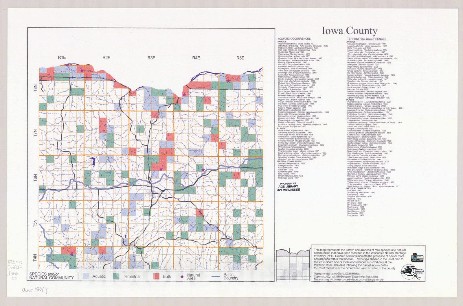 Map : Iowa County, Wisconsin 2002, Natural Heritage Inventory Wisconsin , Antique Vintage Reproduction