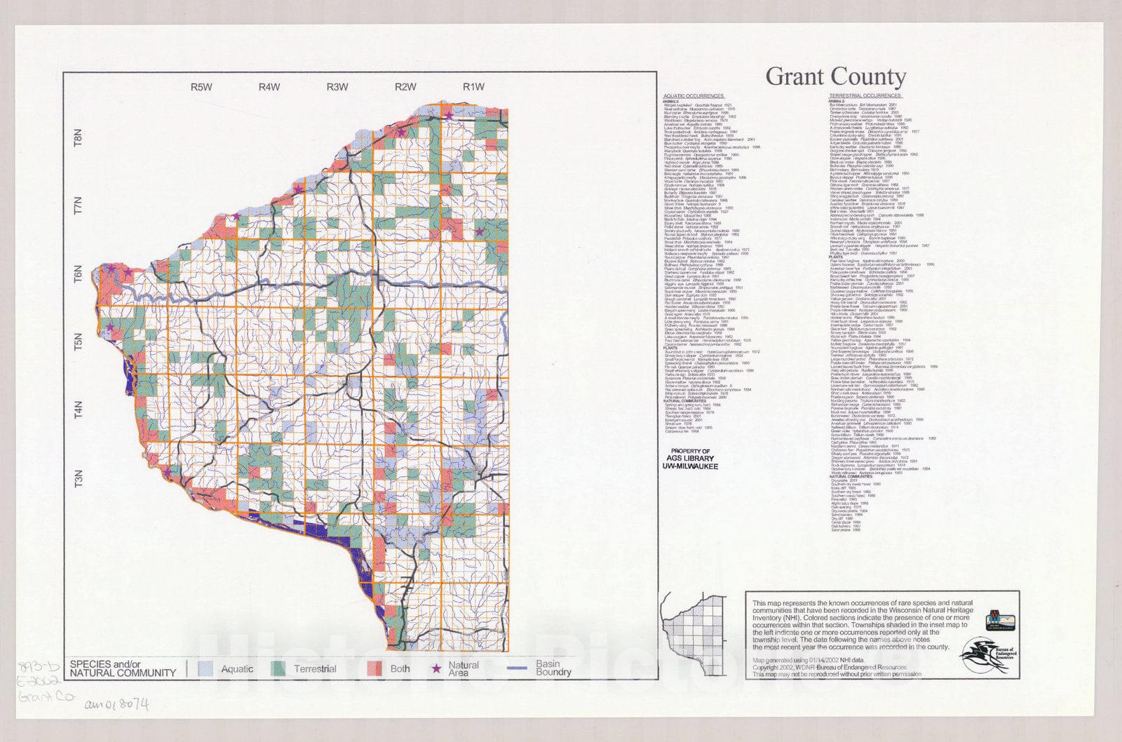 Map : Grant County, Wisconsin 2002, Natural Heritage Inventory Wisconsin , Antique Vintage Reproduction