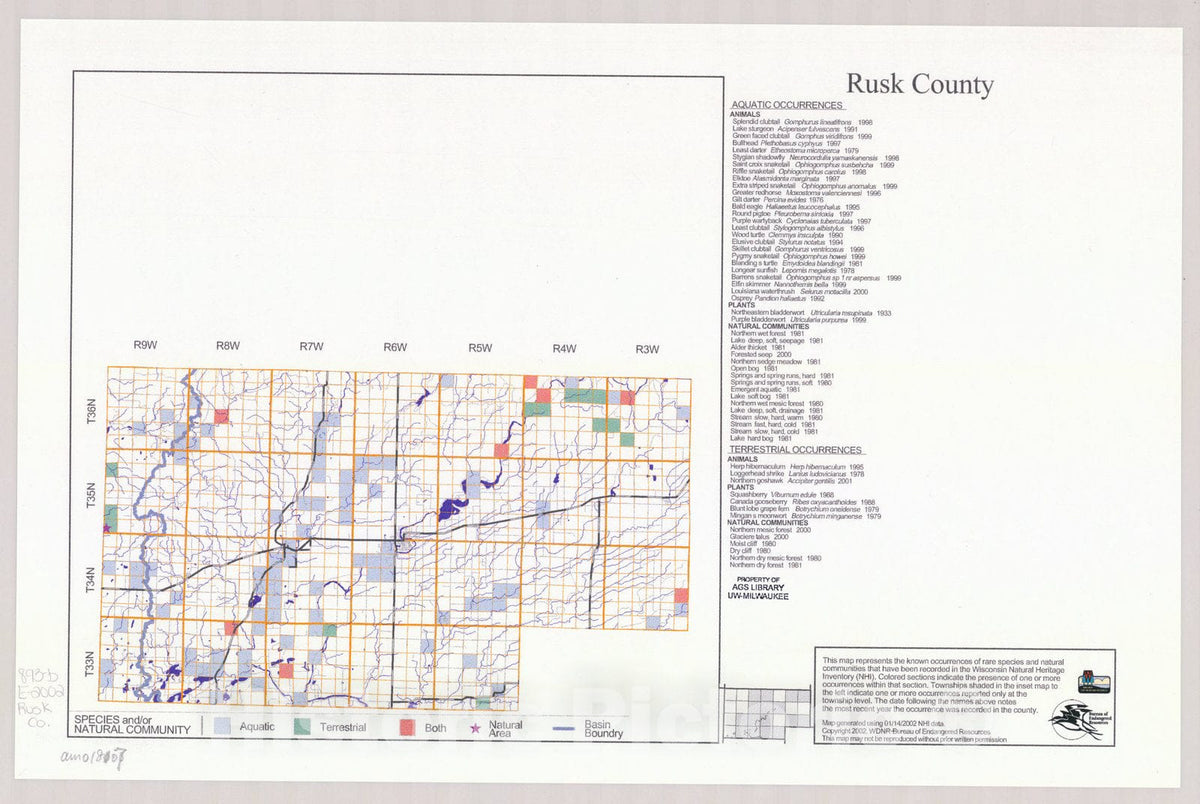 Map : Rusk County, Wisconsin 2002, Natural Heritage Inventory Wisconsin , Antique Vintage Reproduction