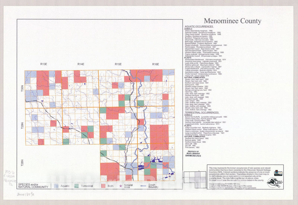 Map : Menominee County, Wisconsin 2002, Natural Heritage Inventory Wisconsin , Antique Vintage Reproduction