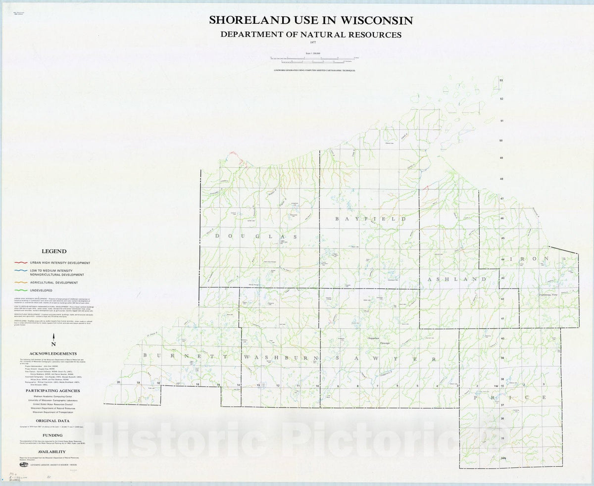 Map : Wisconsin 1977 6, Shoreland use in Wisconsin , Antique Vintage Reproduction