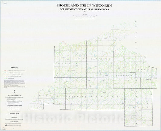 Map : Wisconsin 1977 6, Shoreland use in Wisconsin , Antique Vintage Reproduction