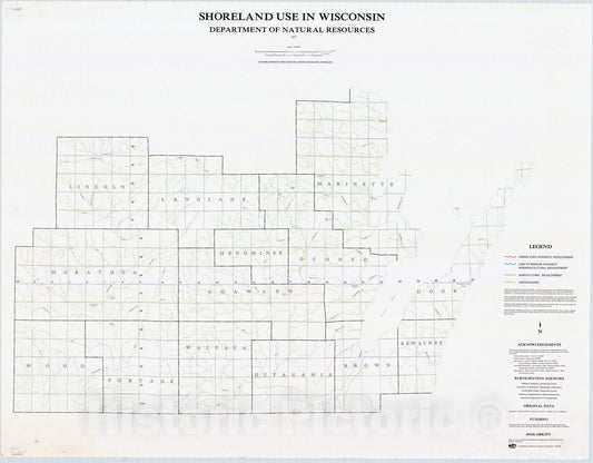 Map : Wisconsin 1977 7, Shoreland use in Wisconsin , Antique Vintage Reproduction