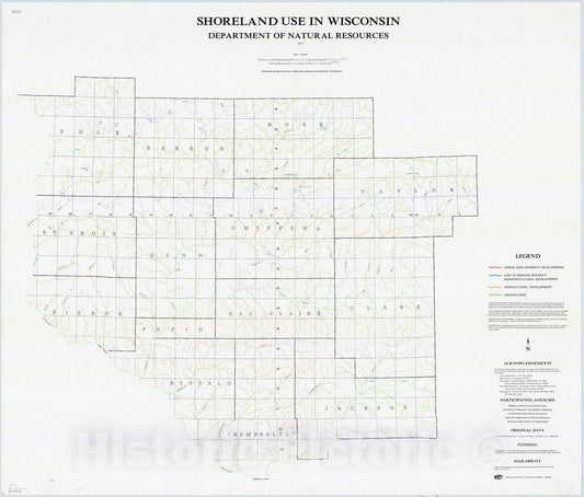 Map : Wisconsin 1977 2, Shoreland use in Wisconsin , Antique Vintage Reproduction