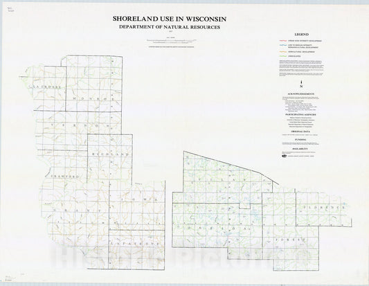 Map : Wisconsin 1977 4, Shoreland use in Wisconsin , Antique Vintage Reproduction