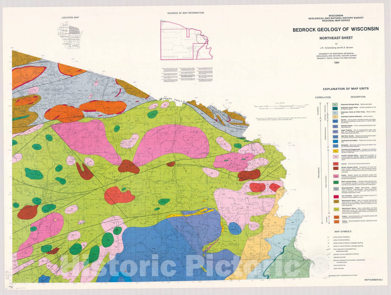 Map : Wisconsin 1988 4, Bedrock geology of Wisconsin : west-central sheet , Antique Vintage Reproduction