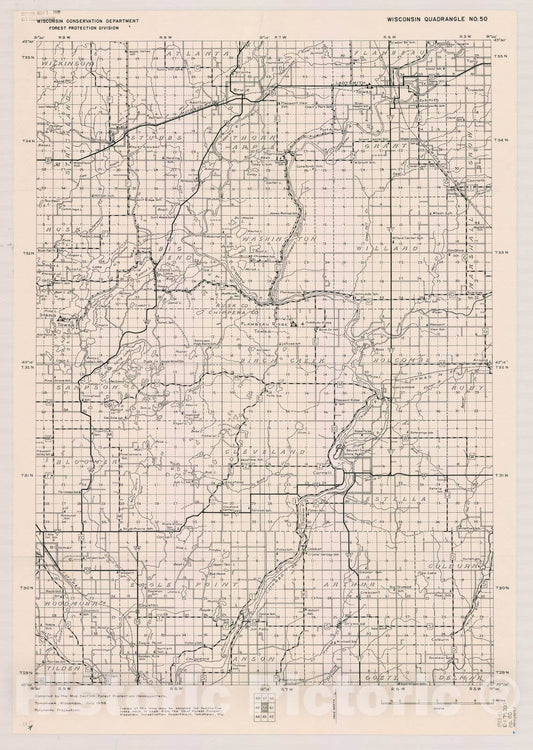 Map : Wisconsin 1939 6, Wisconsin quadrangle compiled by the Map Section, Forest Protection Headquarters, Antique Vintage Reproduction