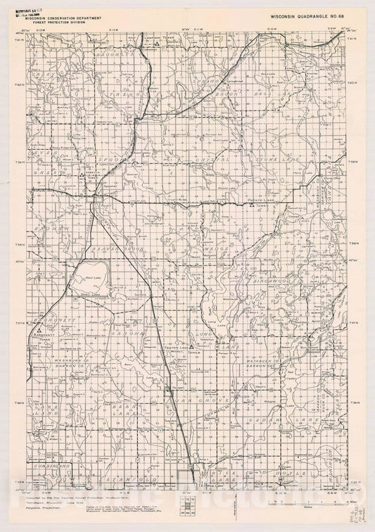 Map : Wisconsin 1939 7, Wisconsin quadrangle compiled by the Map Section, Forest Protection Headquarters, Antique Vintage Reproduction