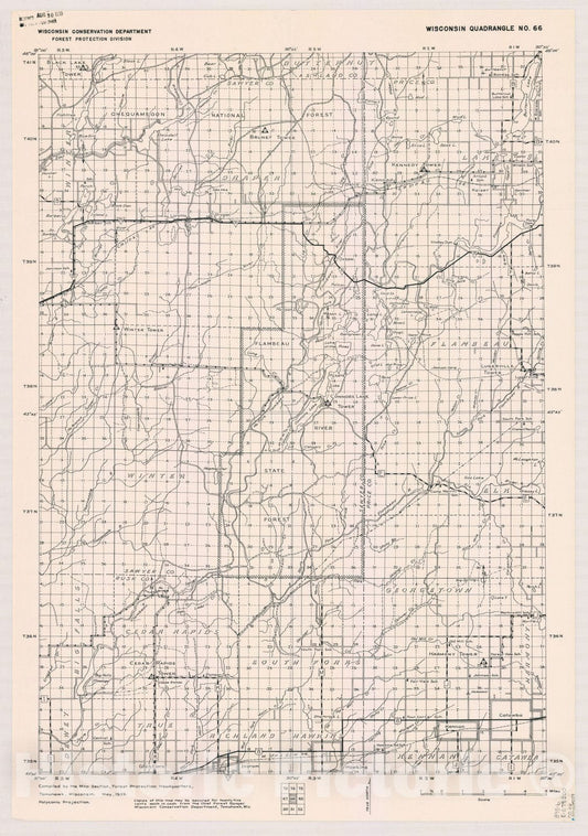 Map : Wisconsin 1939 1, Wisconsin quadrangle compiled by the Map Section, Forest Protection Headquarters, Antique Vintage Reproduction