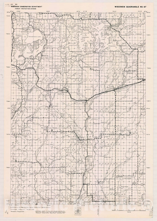 Map : Wisconsin 1939 2, Wisconsin quadrangle compiled by the Map Section, Forest Protection Headquarters, Antique Vintage Reproduction