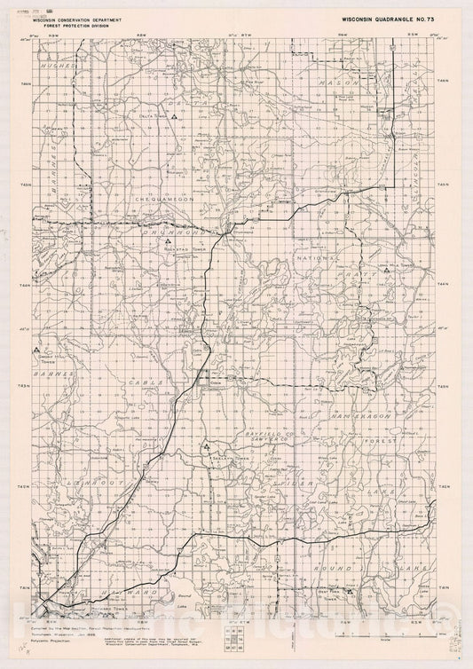 Map : Wisconsin 1939 3, Wisconsin quadrangle compiled by the Map Section, Forest Protection Headquarters, Antique Vintage Reproduction