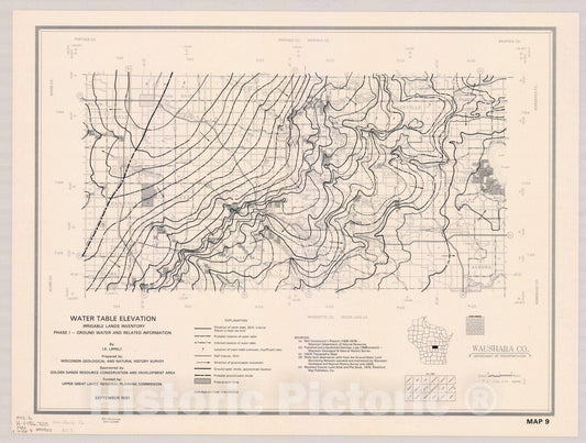 Map : Waushara County, Wisconsin 1981, Water table elevation, [name of] Co. : irrigable lands inventory ; phase I, ground water and related information