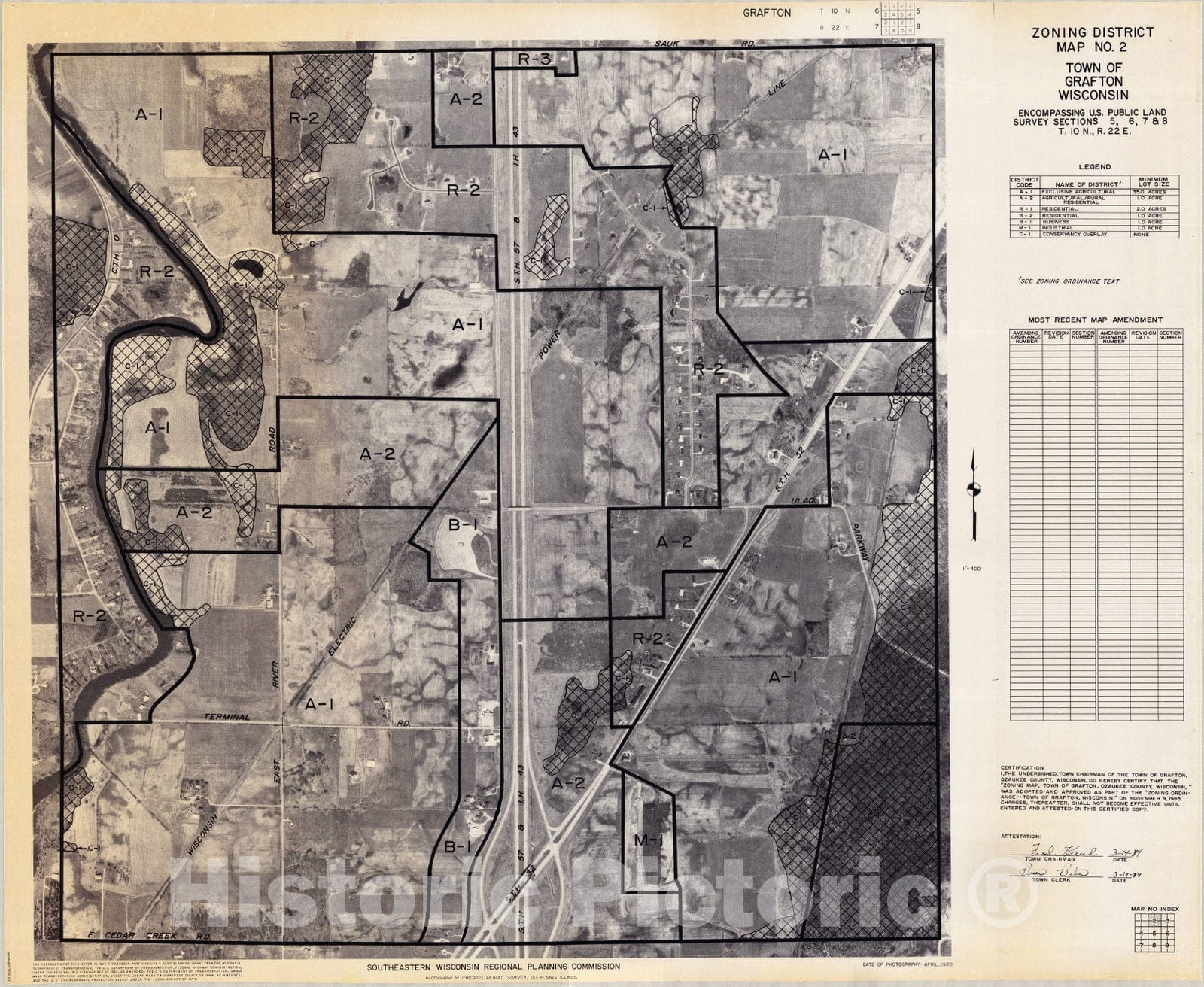 Map : Grafton, Wisconsin 1984 2, Zoning District map ... Town of Grafton, Wisconsin, Antique Vintage Reproduction