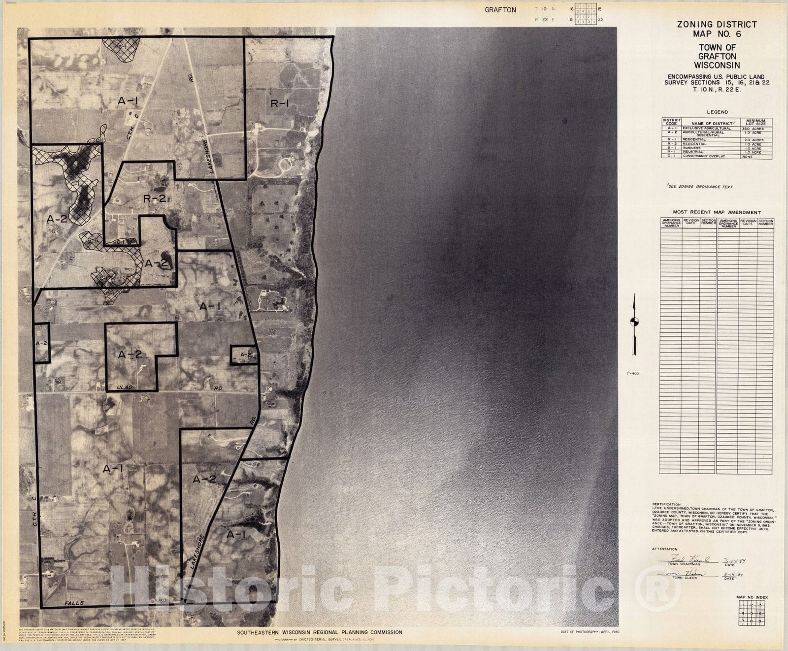 Map : Grafton, Wisconsin 1984 5, Zoning District map ... Town of Grafton, Wisconsin, Antique Vintage Reproduction