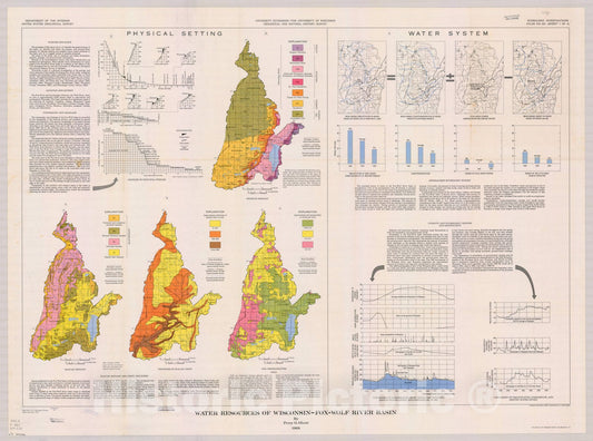 Map : Wisconsin 1968 4, Water resources of Wisconsin, Fox-Wolf River basin , Antique Vintage Reproduction
