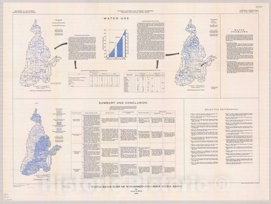 Map : Wisconsin 1968 3, Water resources of Wisconsin, Fox-Wolf River basin , Antique Vintage Reproduction