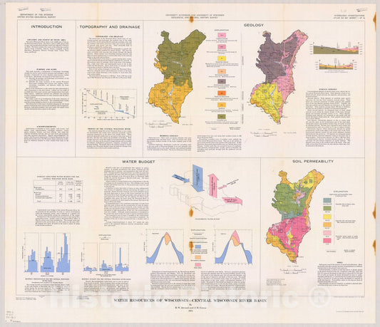 Map : Wisconsin 1971 1, Water resources of Wisconsin, central Wisconsin River basin , Antique Vintage Reproduction