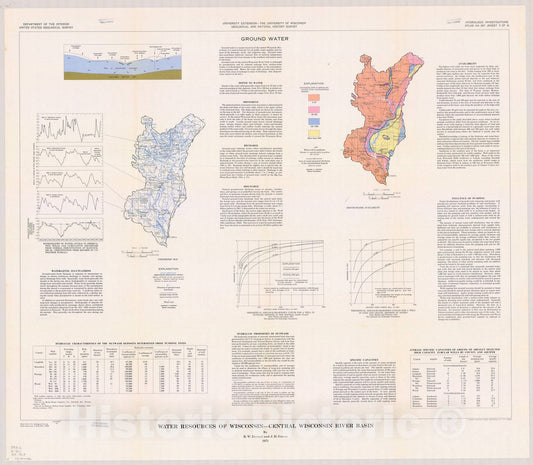 Map : Wisconsin 1971 2, Water resources of Wisconsin, central Wisconsin River basin , Antique Vintage Reproduction