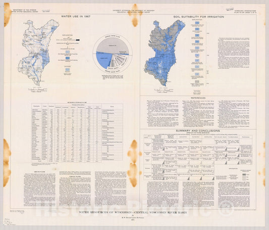 Map : Wisconsin 1971 3, Water resources of Wisconsin, central Wisconsin River basin , Antique Vintage Reproduction
