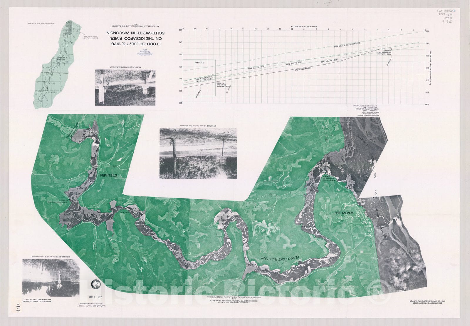 Map : Wisconsin 1981 2, Flood of July 1-5, 1978 on the Kickapoo River, southwestern Wisconsin , Antique Vintage Reproduction