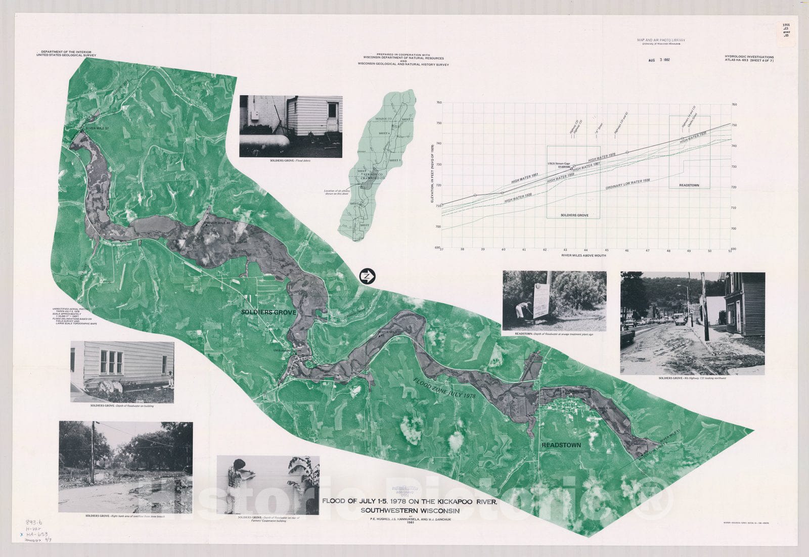 Map : Wisconsin 1981 4, Flood of July 1-5, 1978 on the Kickapoo River, southwestern Wisconsin , Antique Vintage Reproduction