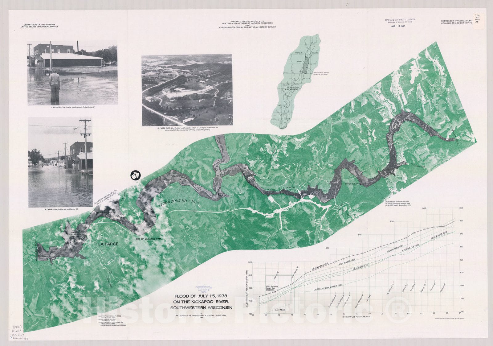 Map : Wisconsin 1981 6, Flood of July 1-5, 1978 on the Kickapoo River, southwestern Wisconsin , Antique Vintage Reproduction